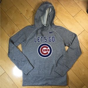 Nike Therma-Fit Women S Chicago Cubs Gray pullover fleece hoodie + thumb holes